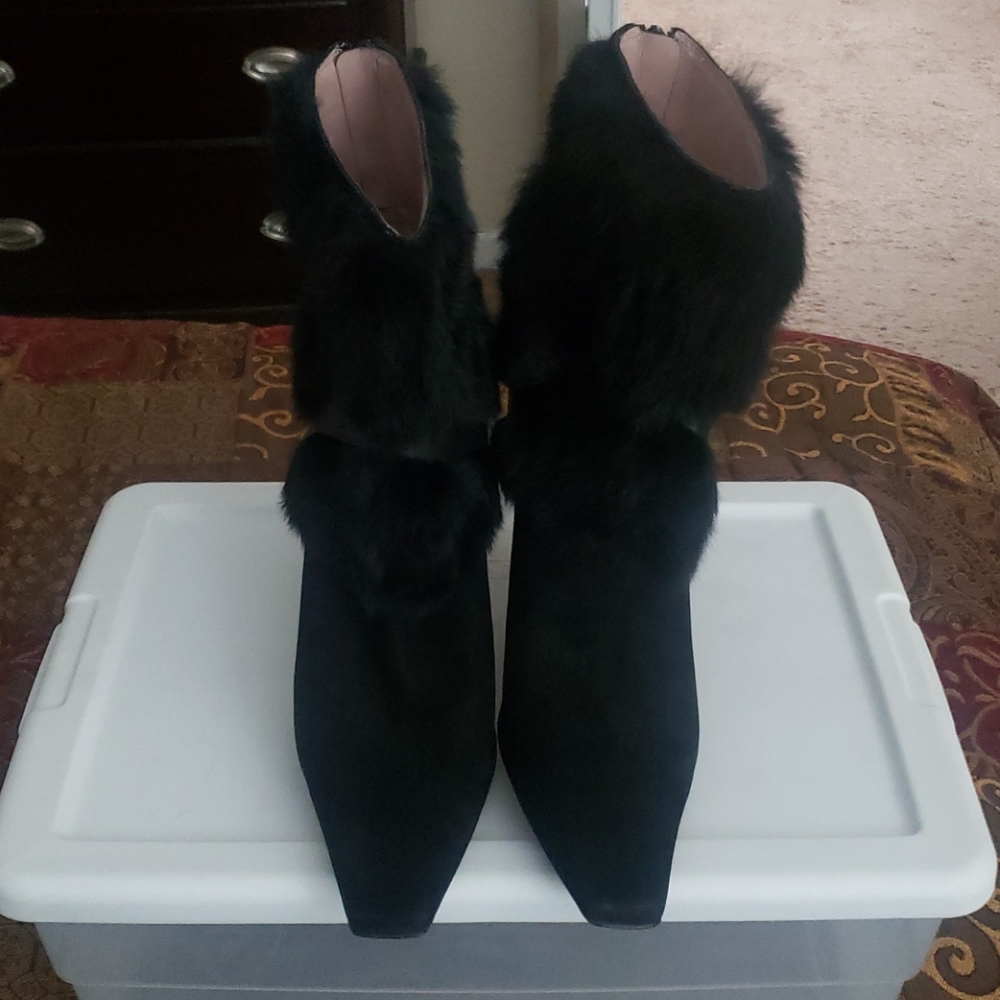 NINEWEST SUEDE AND FUR ANKLE BOOTS